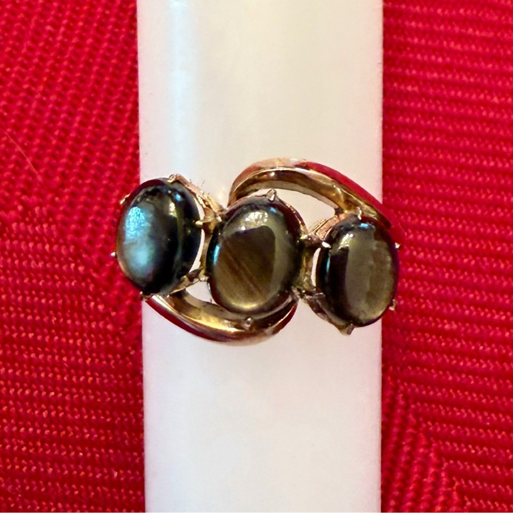 3 Stone Black Star Sapphire Ring